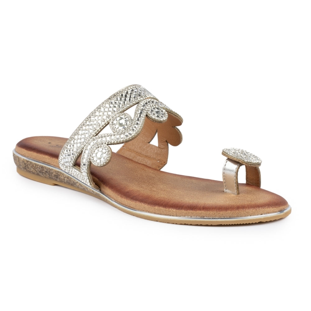 Lunar JLH265 SL Lynn Silver Toe Loop Sandal Shoephoric UK