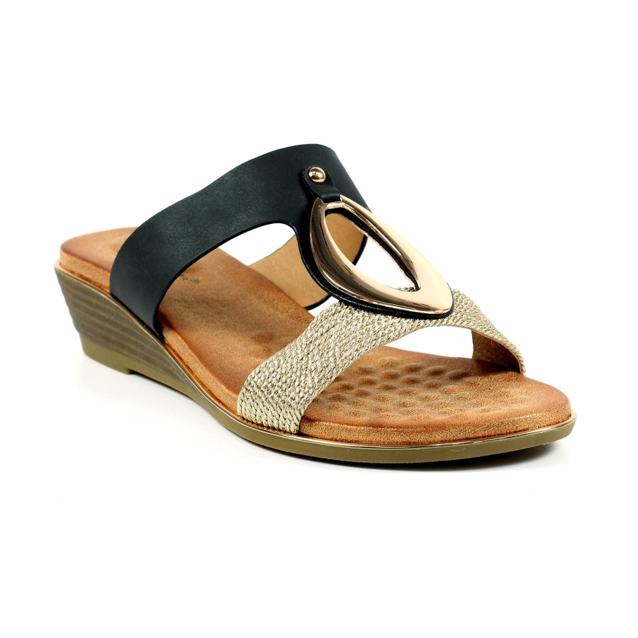 Lunar JLH434 BK - Lunar Porto Black Wedge Sandal