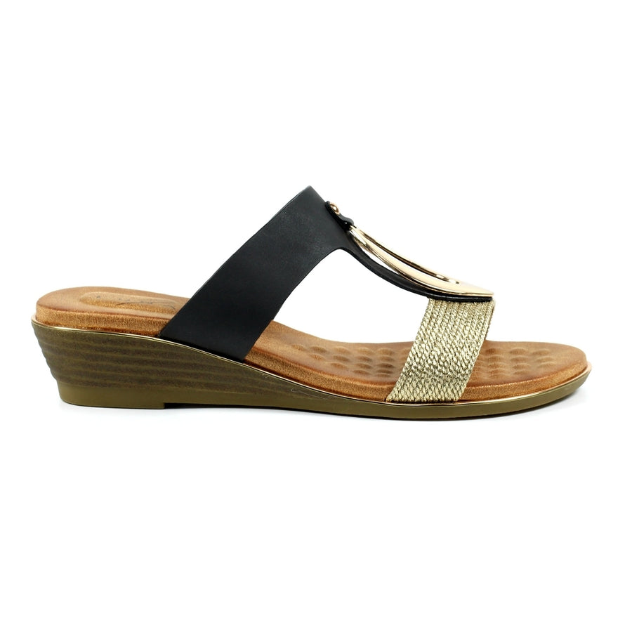 Lunar JLH434 BK - Lunar Porto Black Wedge Sandal