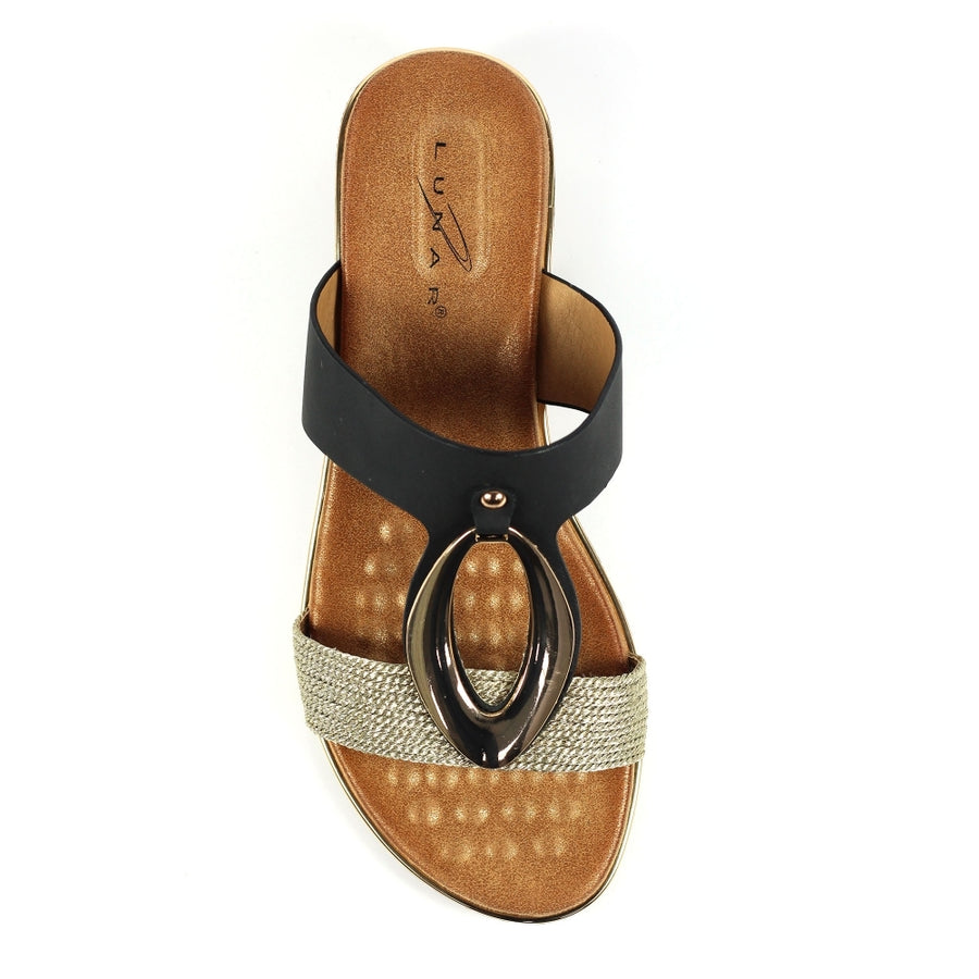 Lunar JLH434 BK - Lunar Porto Black Wedge Sandal