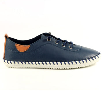 Lunar FLE030 BL - St Ives Navy Leather Plimsoll