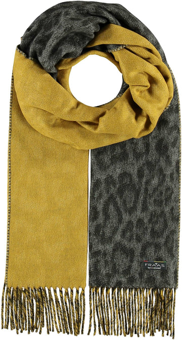 Fraas 625273-960 Charcoal Chartreuse Double Face Animal Print Cashmink Scarf