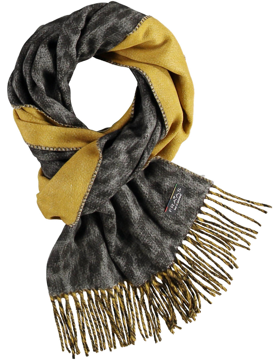 Fraas 625273-960 Charcoal Chartreuse Double Face Animal Print Cashmink Scarf