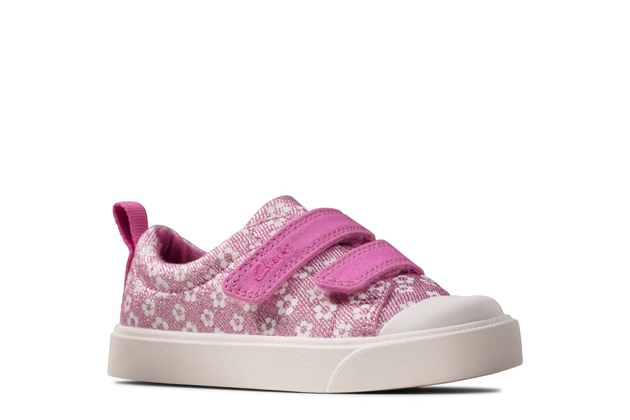 Clarks City Bright T Pink Floral Glitter