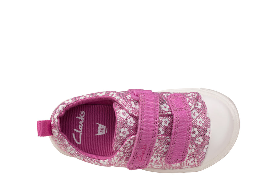 Clarks City Bright T Pink Floral Glitter
