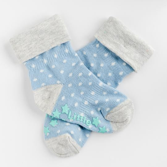The Little Sock Company Original non-slip, stay-on socks in Light Blue Pin Dot