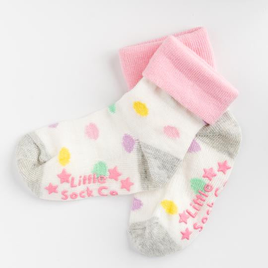 The Little Sock Company Original non-slip, stay-on socks in Cream with Rainbow Spot