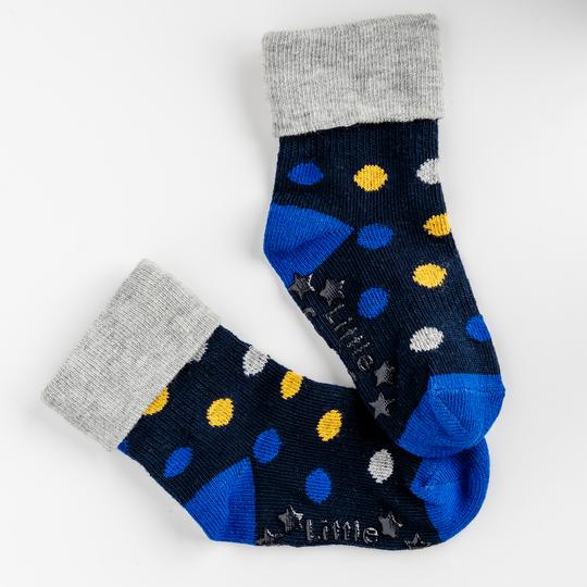 The Little Sock Company Original non-slip, stay-on socks in Navy, Blue & Mustard Spot