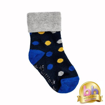 The Little Sock Company Original non-slip, stay-on socks in Navy, Blue & Mustard Spot