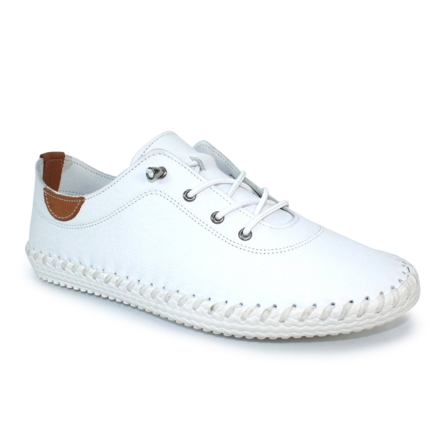 Lunar FLE030 WT St Ives White Leather Plimsoll