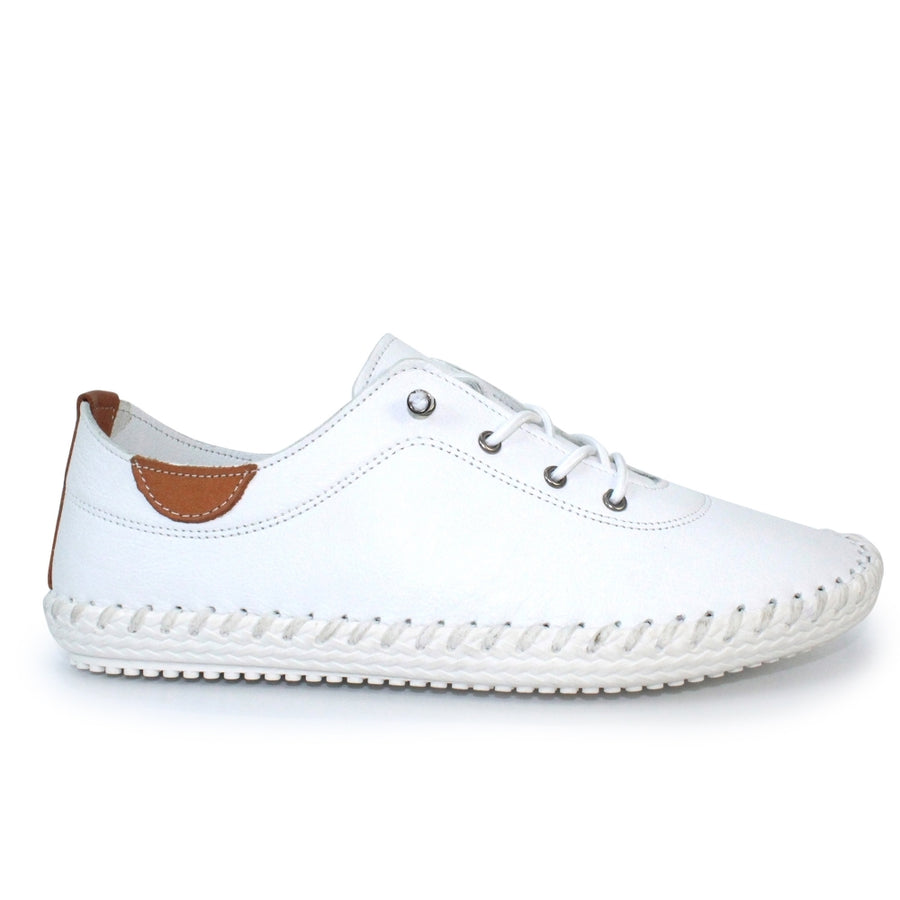 Lunar FLE030 WT St Ives White Leather Plimsoll