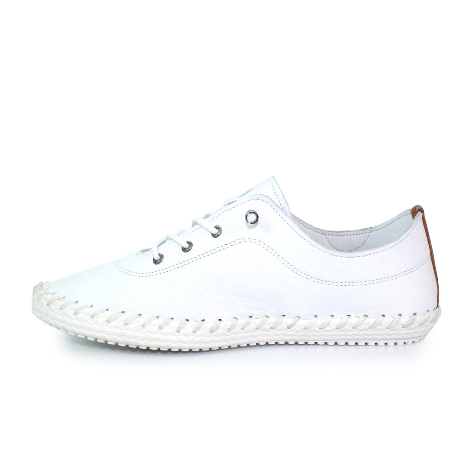 Lunar FLE030 WT St Ives White Leather Plimsoll