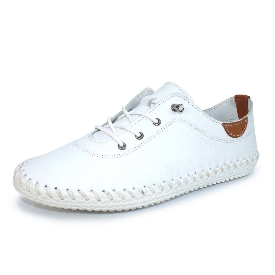 Lunar FLE030 WT St Ives White Leather Plimsoll